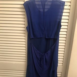 BCBG Runway long blue dress with open back.
